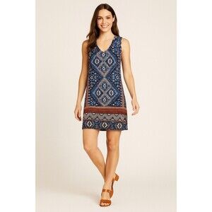 Karen Kane Painted Canyon Yucatan Print Dress Boho Sleeveless Shift Small NWT